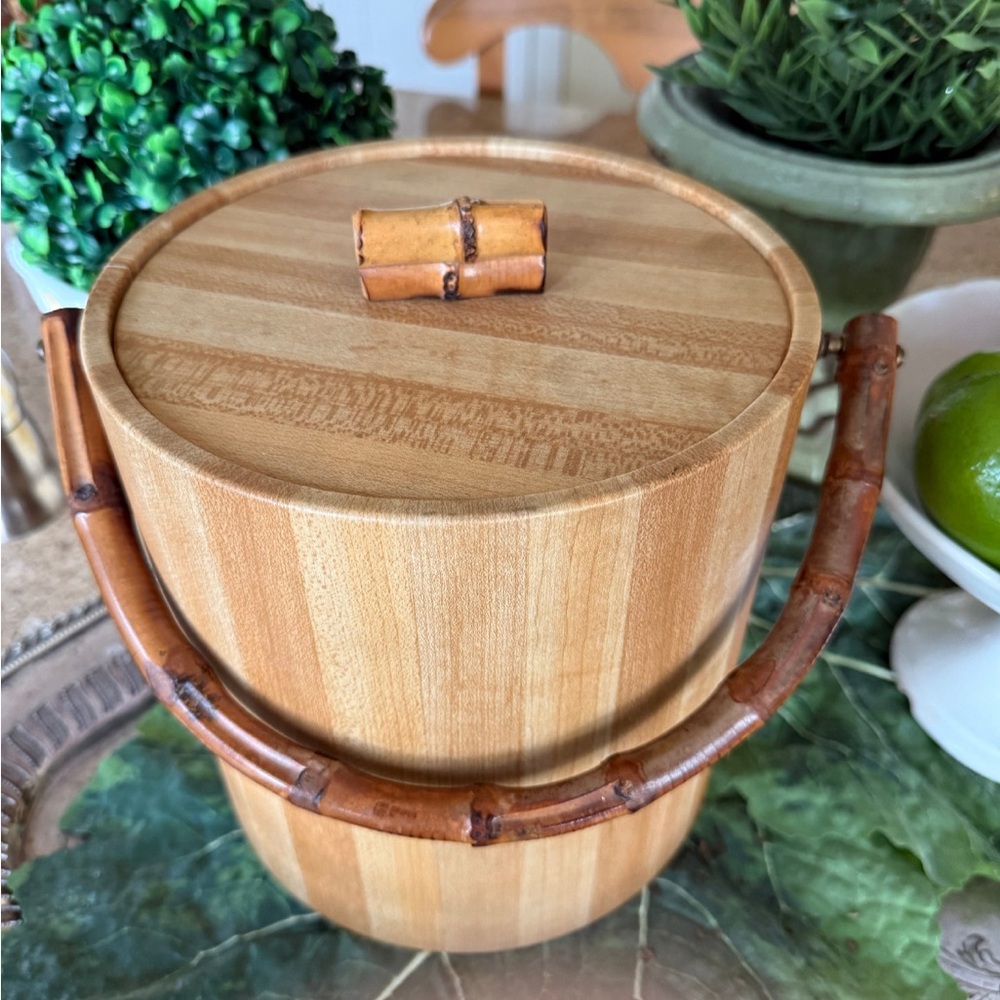 MCM Faux Wood Ice Bucket with Bamboo Handle